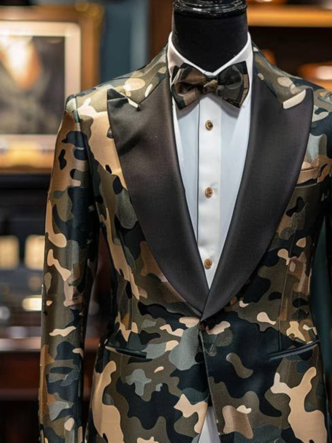 Casual Camo Print Single Breasted Blazer