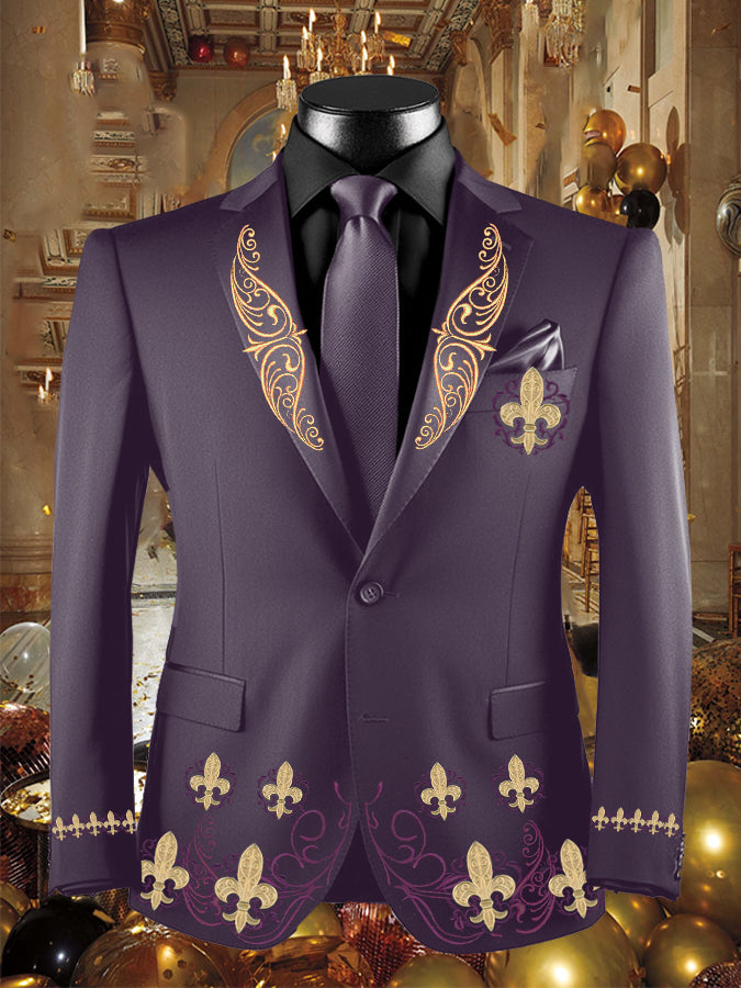 Luxurious Mardi Gras Print Long Sleeves Blazer