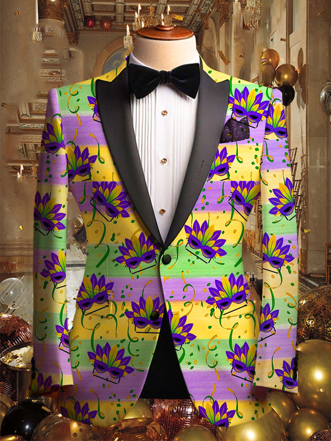 Mardi Gras Mask Print Long Sleeves Blazer