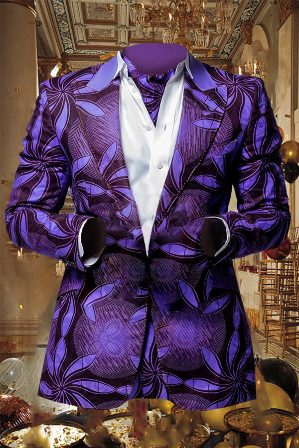 Mardi Gras Floral Print Long Sleeves Blazer