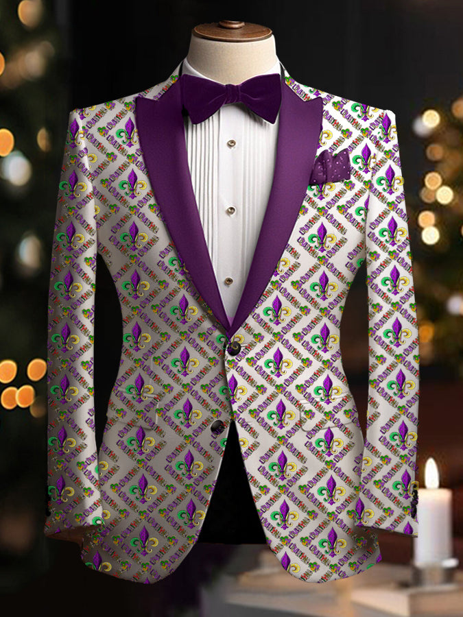 Mardi Gras Letter & Figure Graphic Long Sleeves Blazer