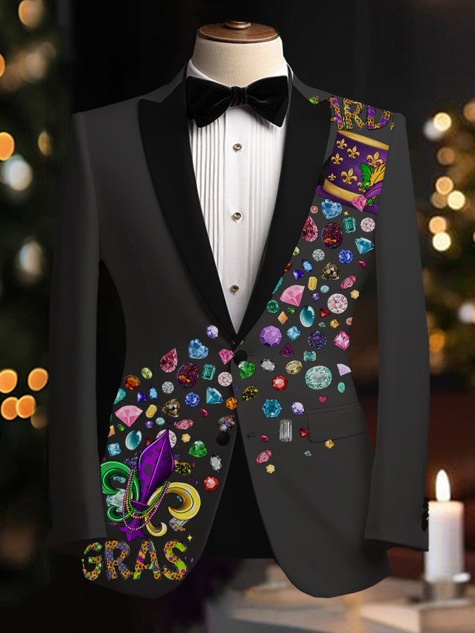 Mardi Gras Long Sleeves Letter & Figure Graphic Blazer