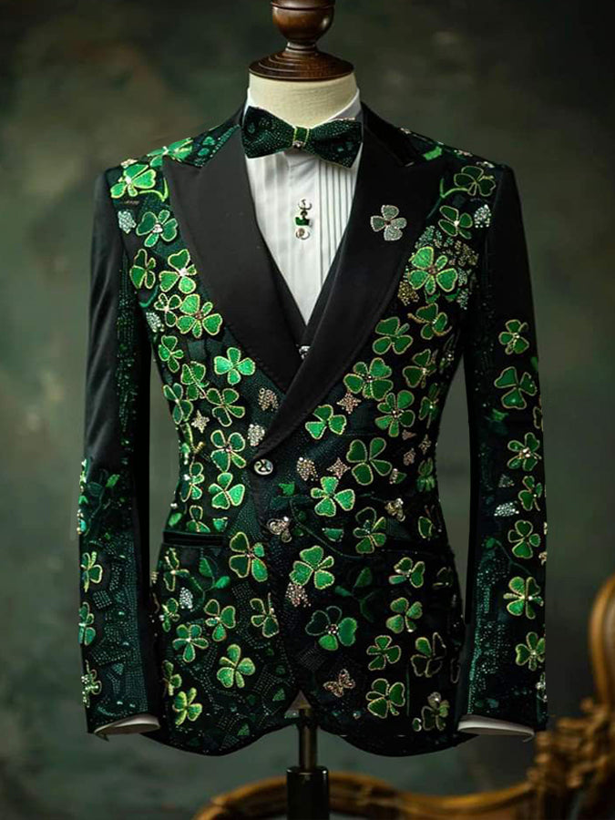 St. Patrick's Day Clover Print Long Sleeves Blazer