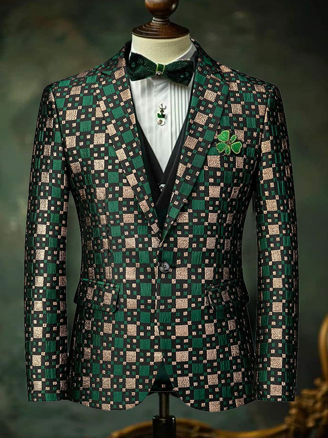 St. Patrick's Day Plaid Print Long Sleeves Blazer