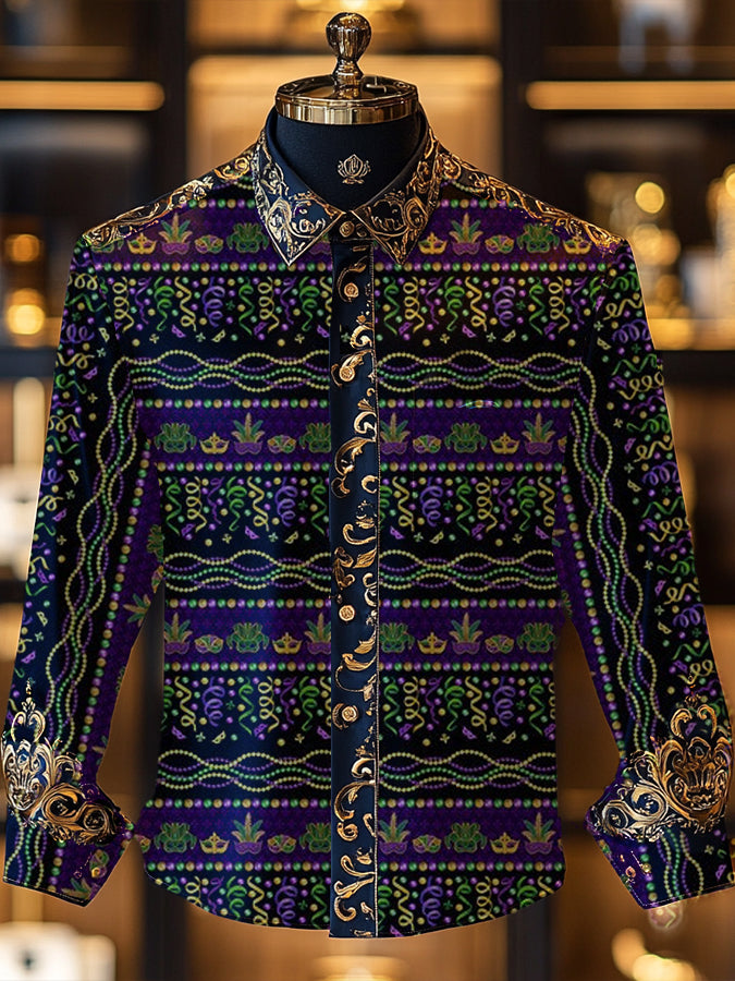 Mardi Gras Geo Print Long Sleeve Shirt