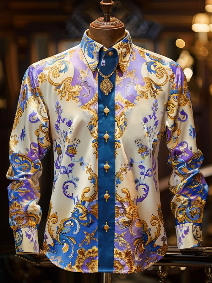 Mardi Gras Floral Print Long Sleeve Shirt