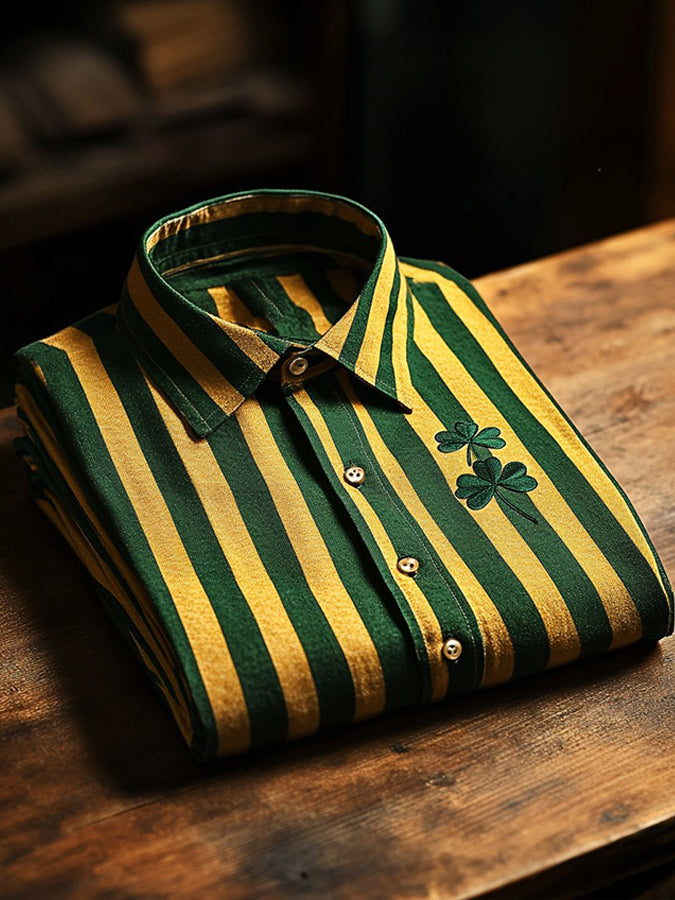 St. Patrick's Day Striped Print Long Sleeve Shirt