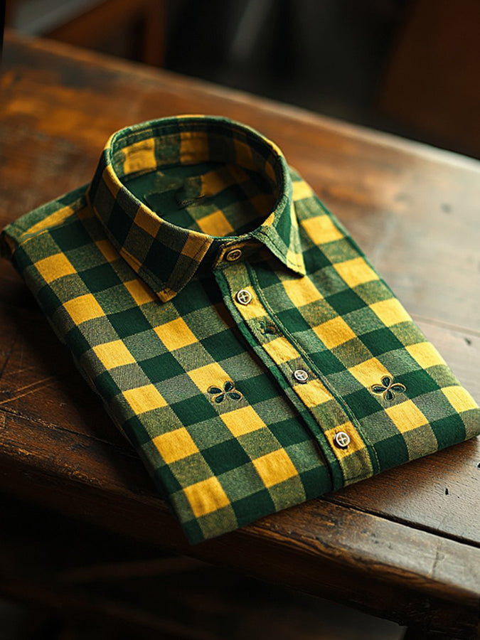 St. Patrick's Day Plaid Print Long Sleeve Shirt