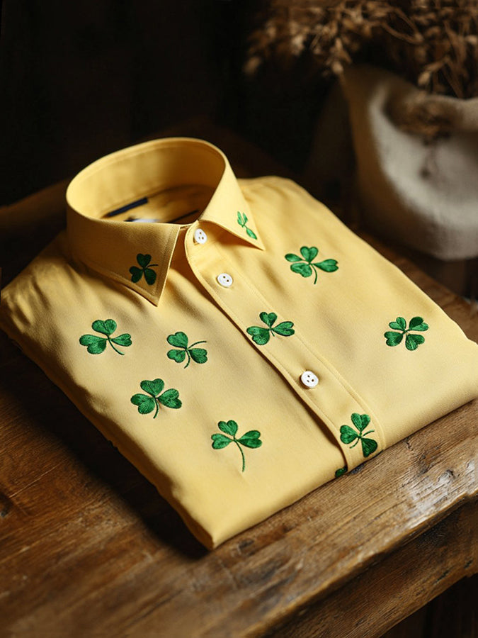 St. Patrick's Day Clover Print Long Sleeve Shirt