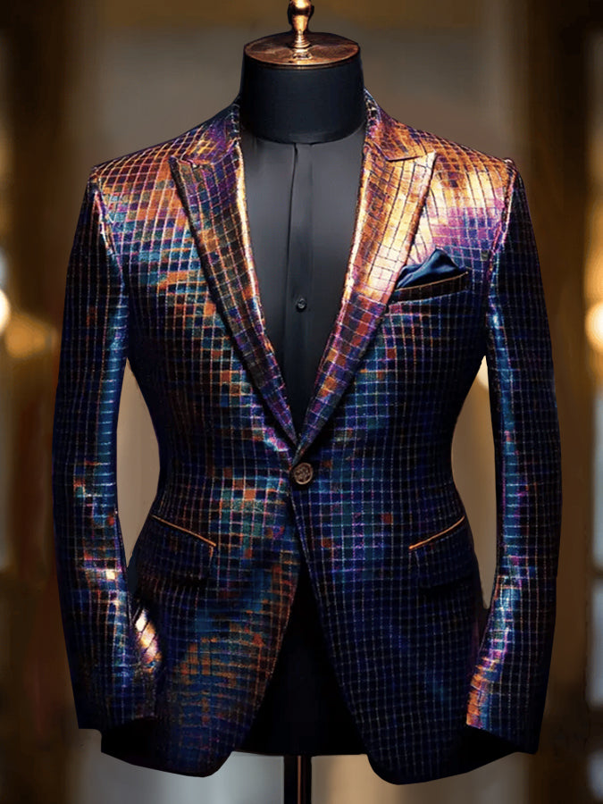 Luxury Mardi Gras Color Mosaic Print Blazer