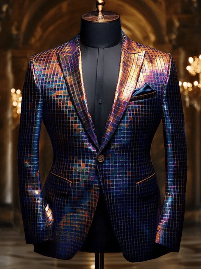 Luxury Mardi Gras Color Mosaic Print Blazer