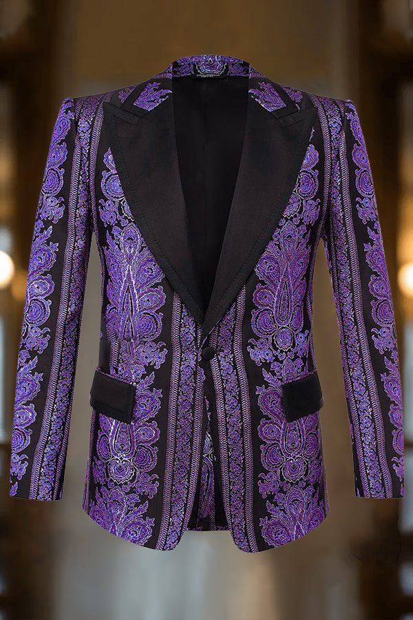 Retro Mardi Gras Geo Print Peak Lapel Blazer