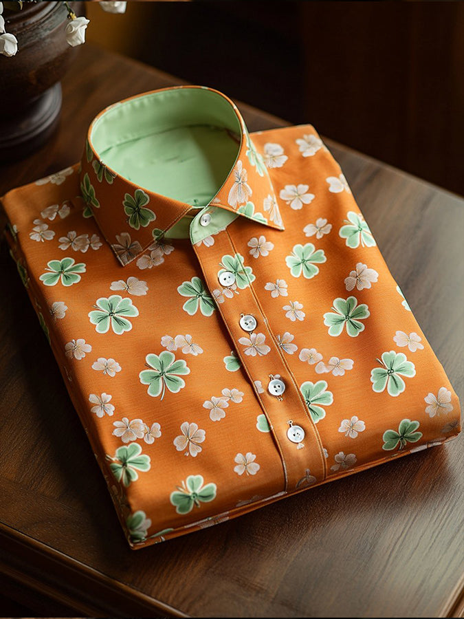 Romantic St. Patrick's Day Clover Floral Print Shirt