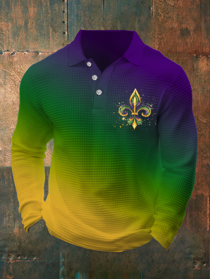 Casual Gradient Colors & Logo Print Polo Shirt