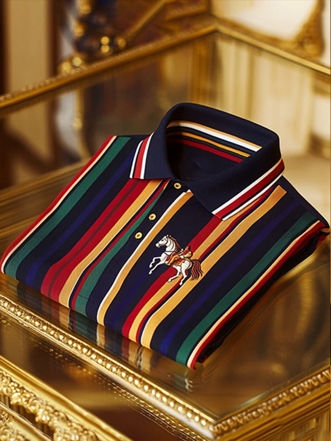 Business Colorful Striped Print Polo Shirt