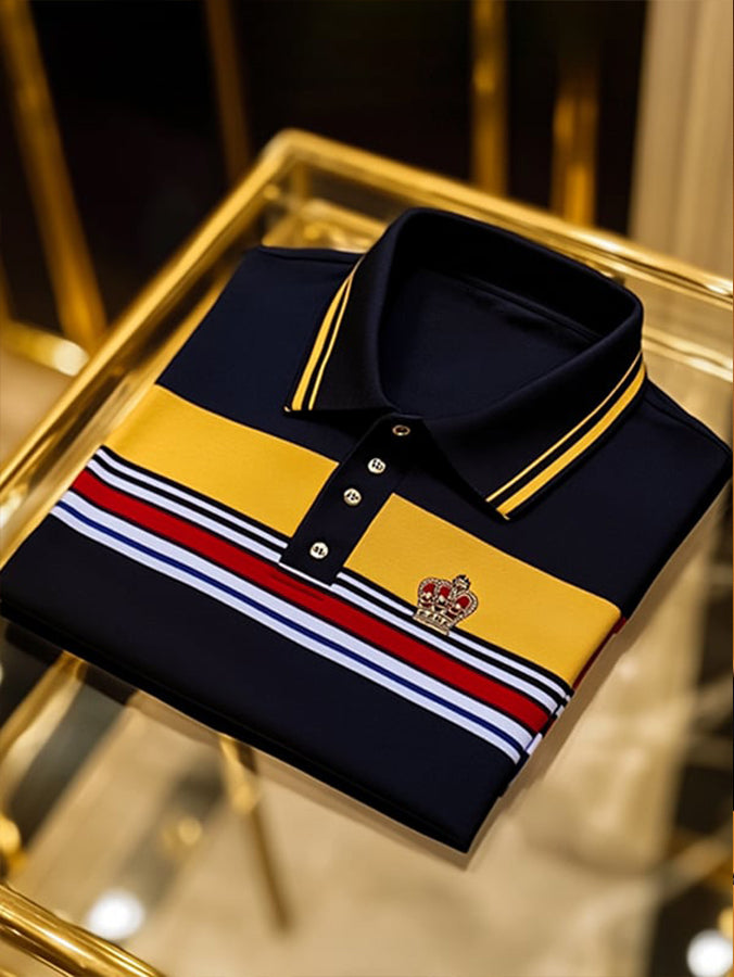 Business Crown & Striped Print Polo Shirt