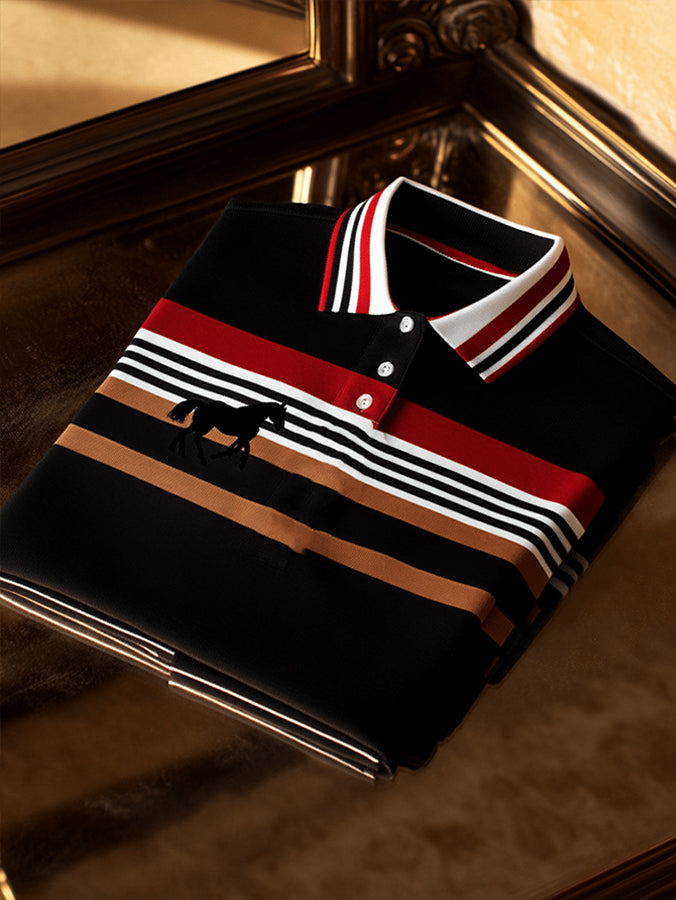 Retro Business Striped Print Polo Shirt