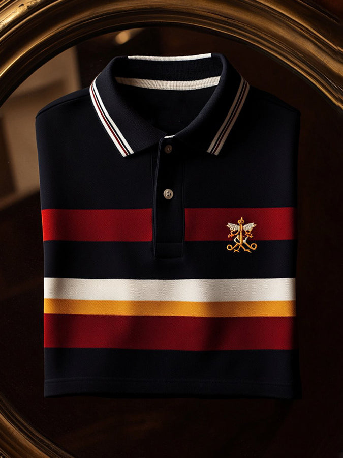 Business Striped Print Long Sleeve Polo Shirt