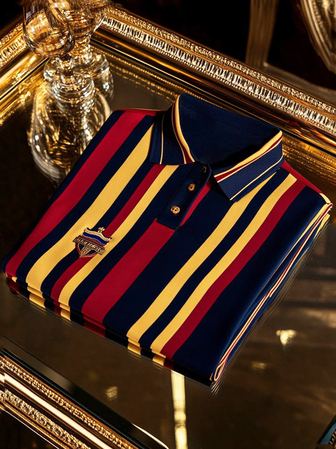 Business Striped Print Long Sleeve Polo Shirt