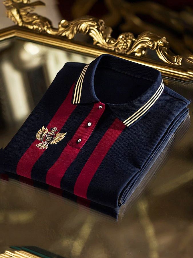 Classic Striped Print Long Sleeve Polo Shirt