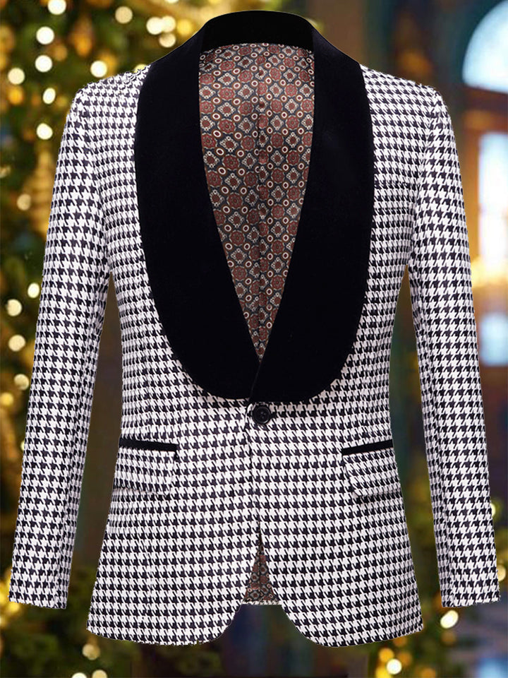 Retro Houndstooth Print Blazer & Pants Set