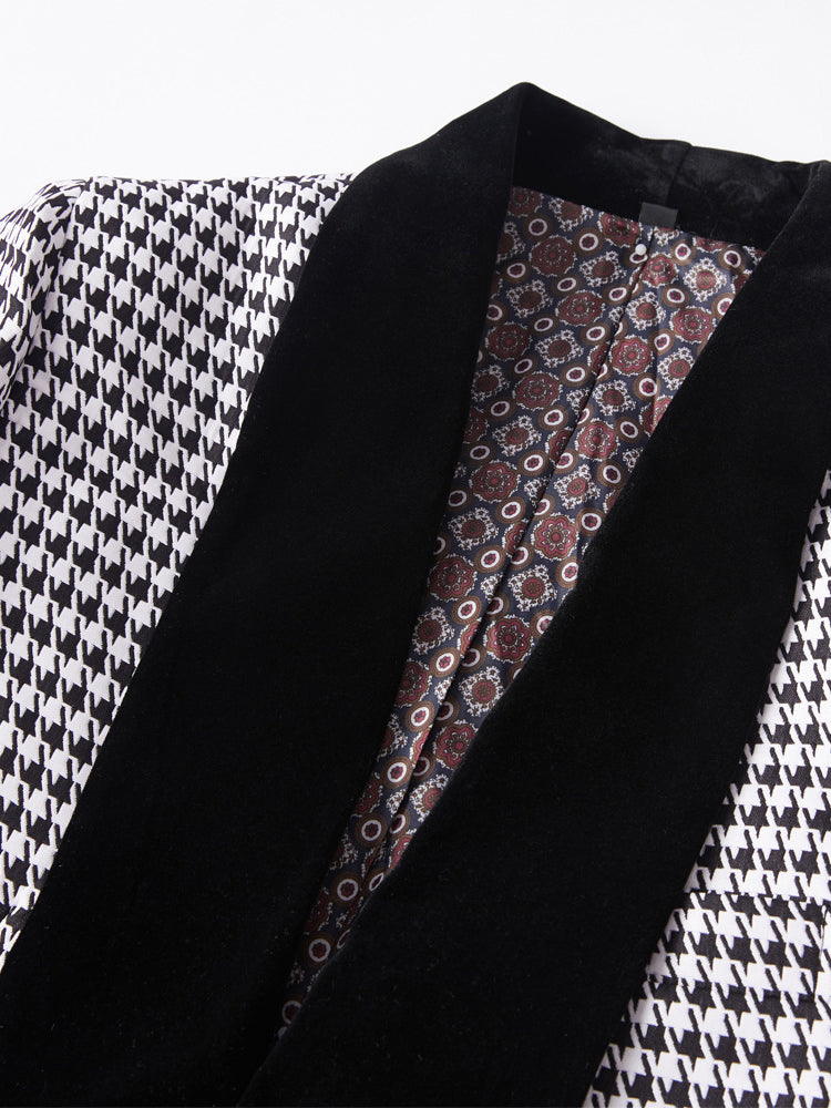 Retro Houndstooth Print Blazer & Pants Set