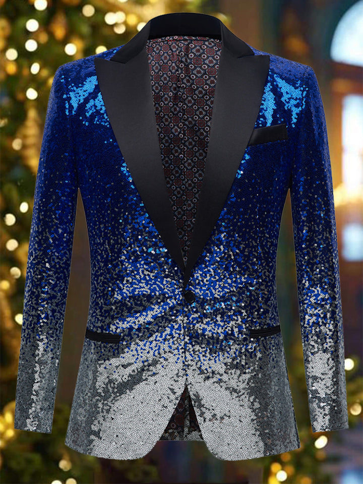 Luxurious Ombre Sequins Peak Lapel Blazer