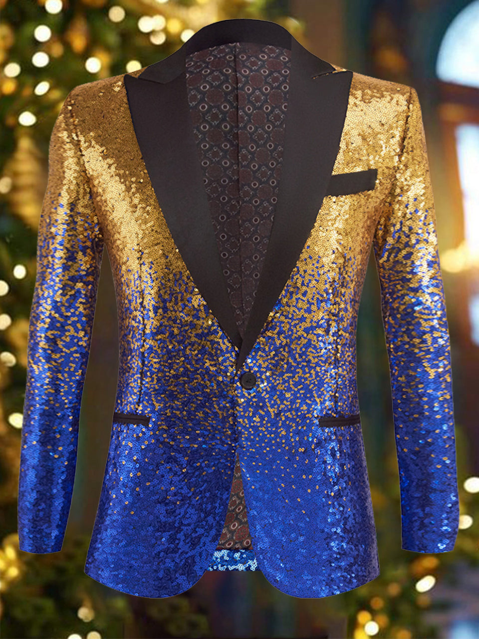 Luxurious Ombre Sequins Peak Lapel Blazer