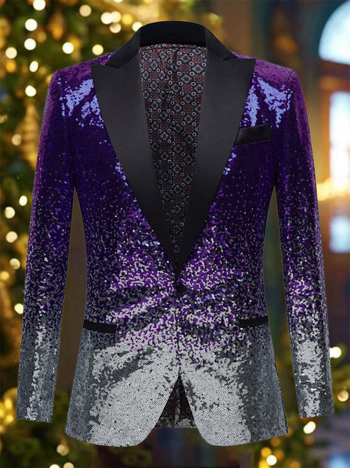 Luxurious Ombre Sequins Peak Lapel Blazer