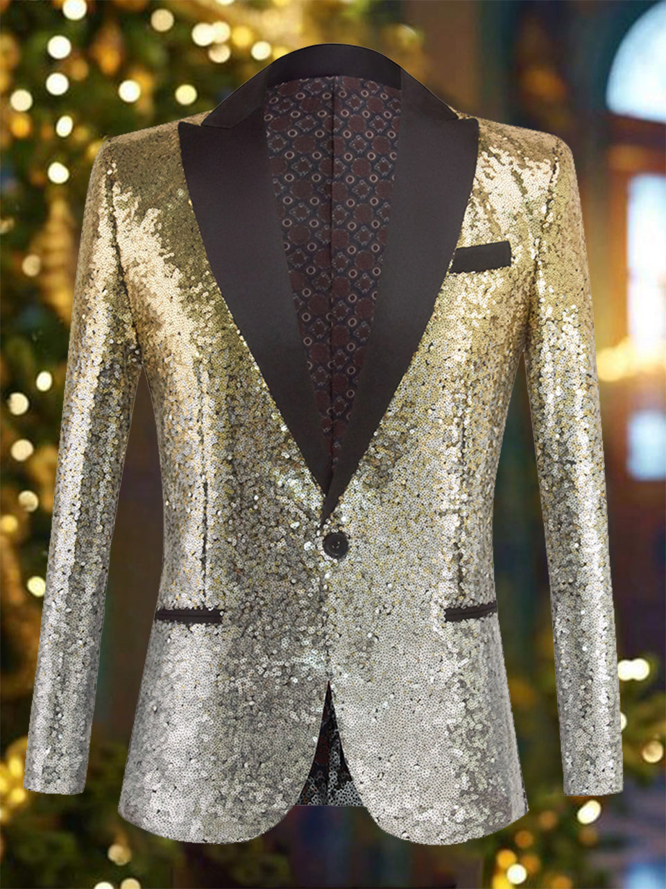 Luxurious Ombre Sequins Peak Lapel Blazer