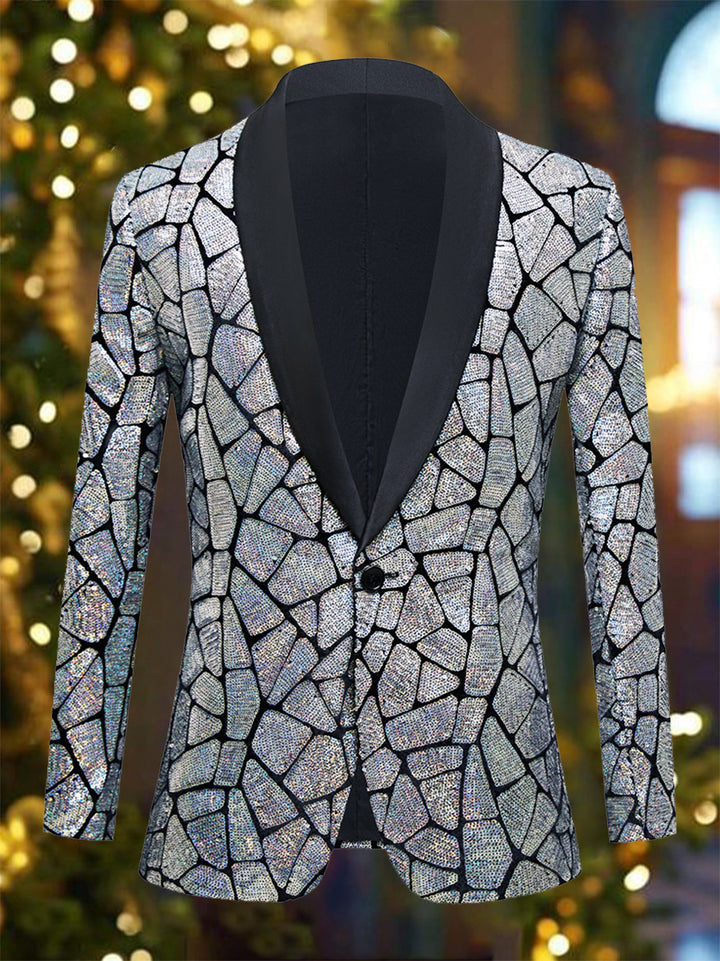 Luxurious Sequins Print Shawl Lapel Blazer