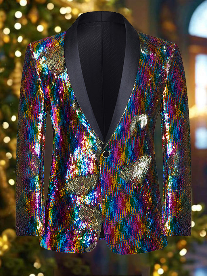 Elegant Colourful Sequins Striped Blazer