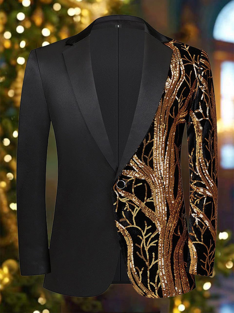 Elegant Sequins Tree Notch Lapel Blazer