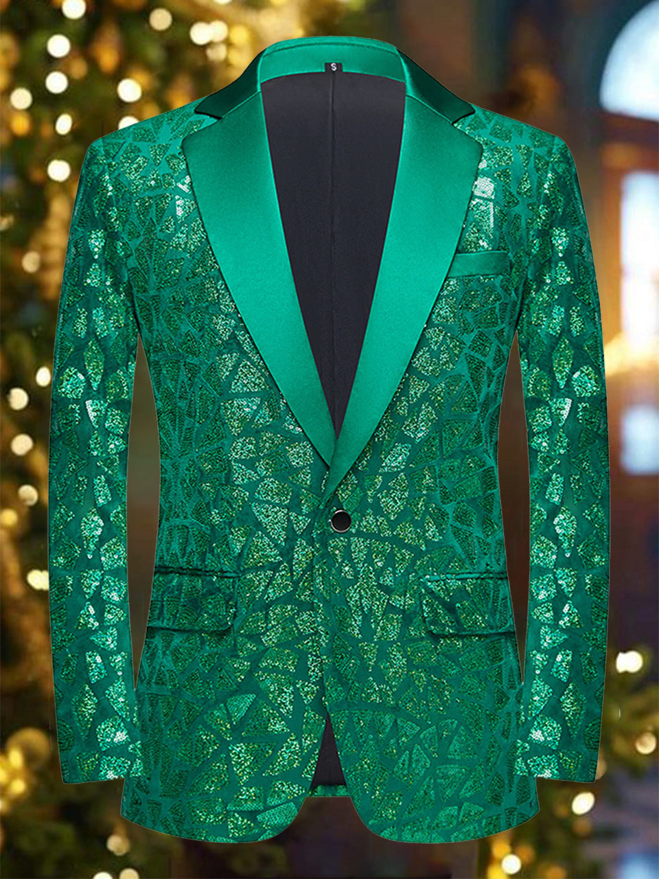 Elegant Figure Sequins Notch Lapel Blazer