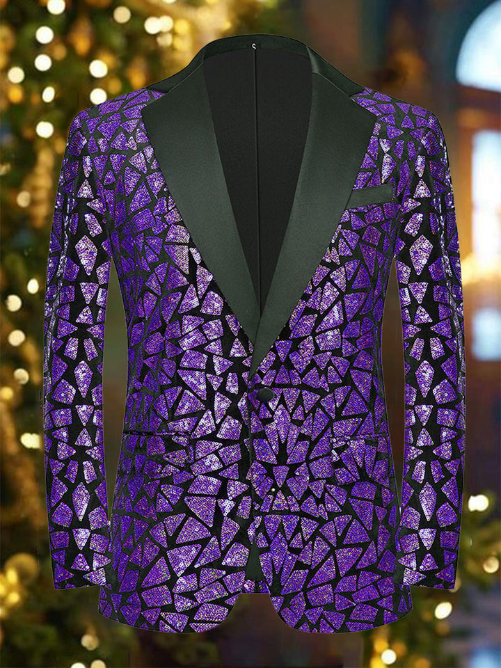 Elegant Figure Sequins Notch Lapel Blazer