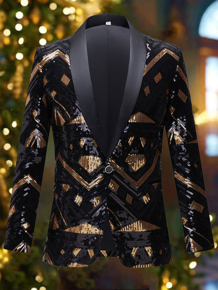 Chic Figure Sequins Shawl Lapel Blazer