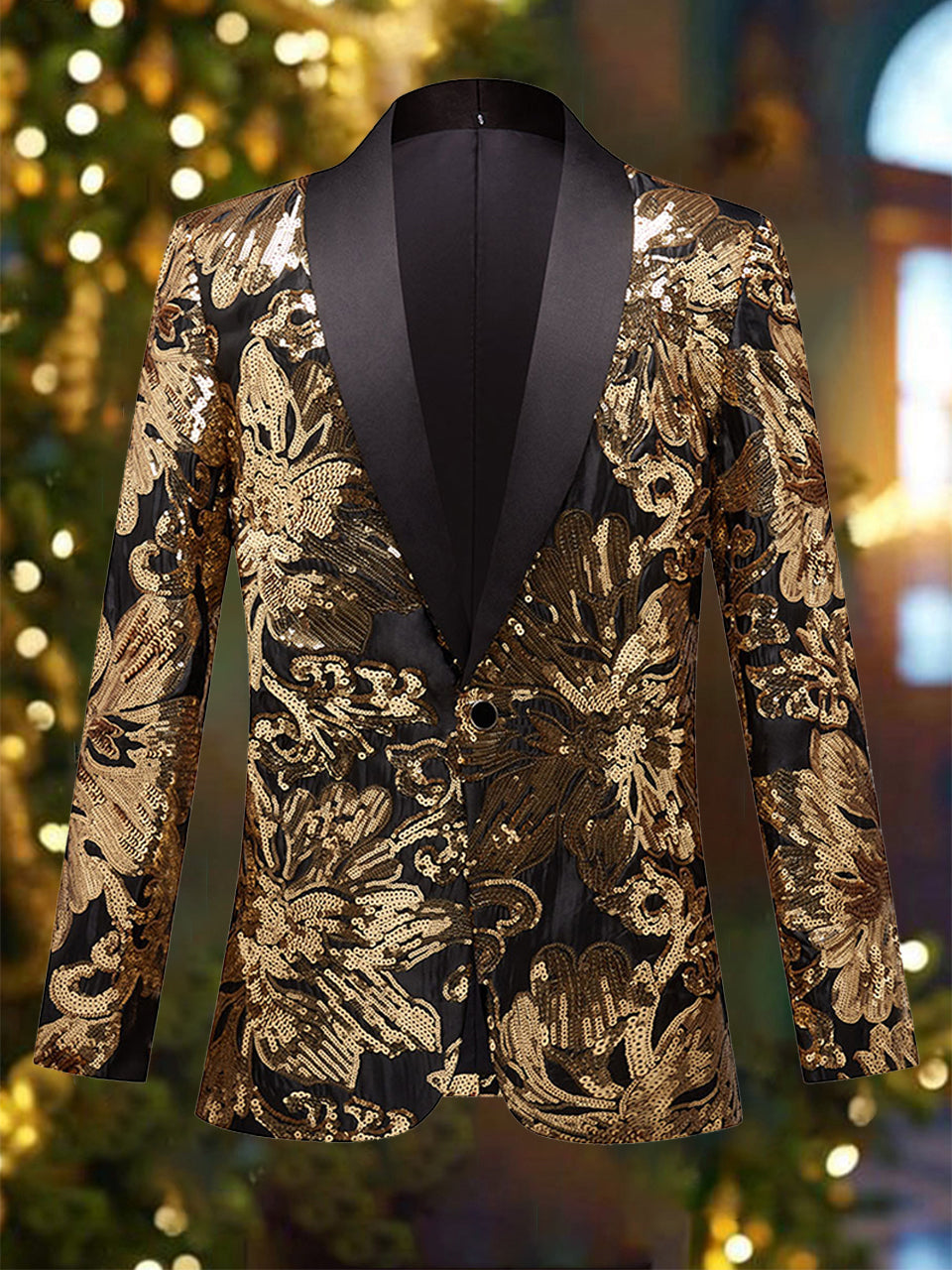 Chic Floral Sequins Shawl Lapel Blazer