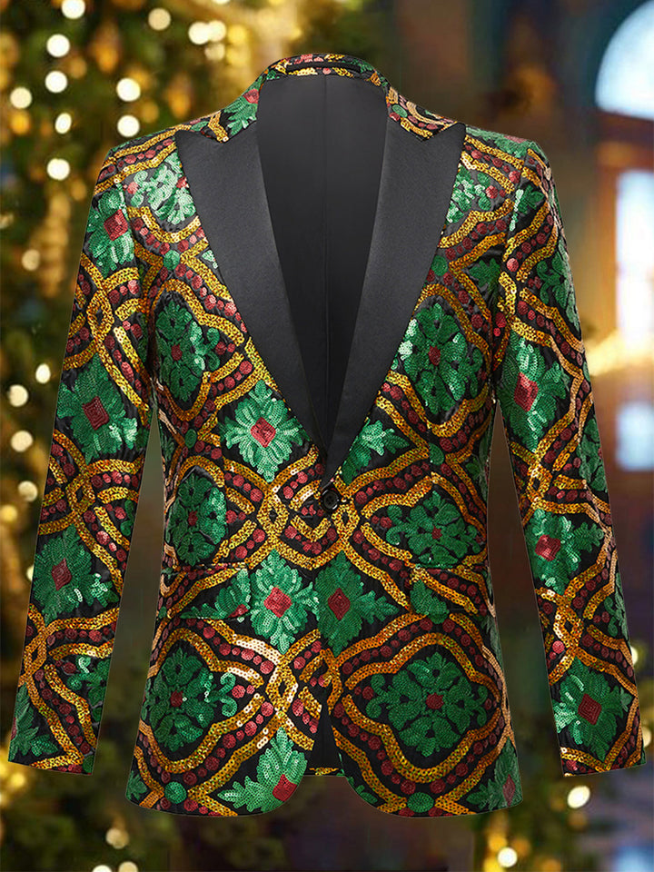 Chic Geo Print Sequins Long Sleeves Blazer