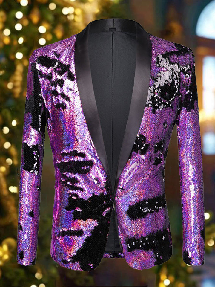 Chic Two Colors Sequins Long Sleeves Blazer