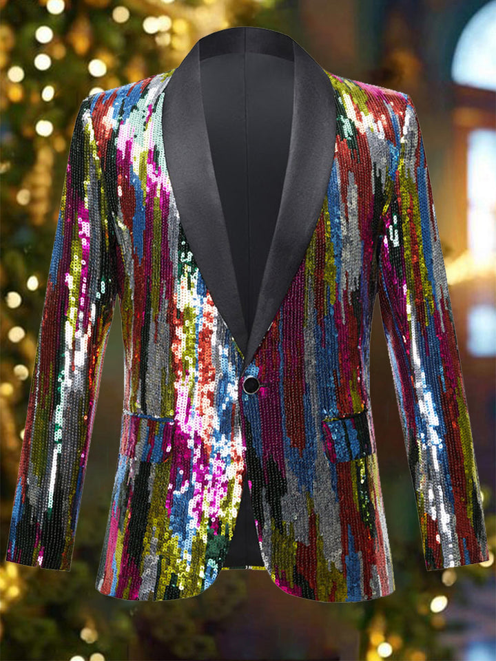 Chic Colorful Stripes Sequins Long Sleeves Blazer