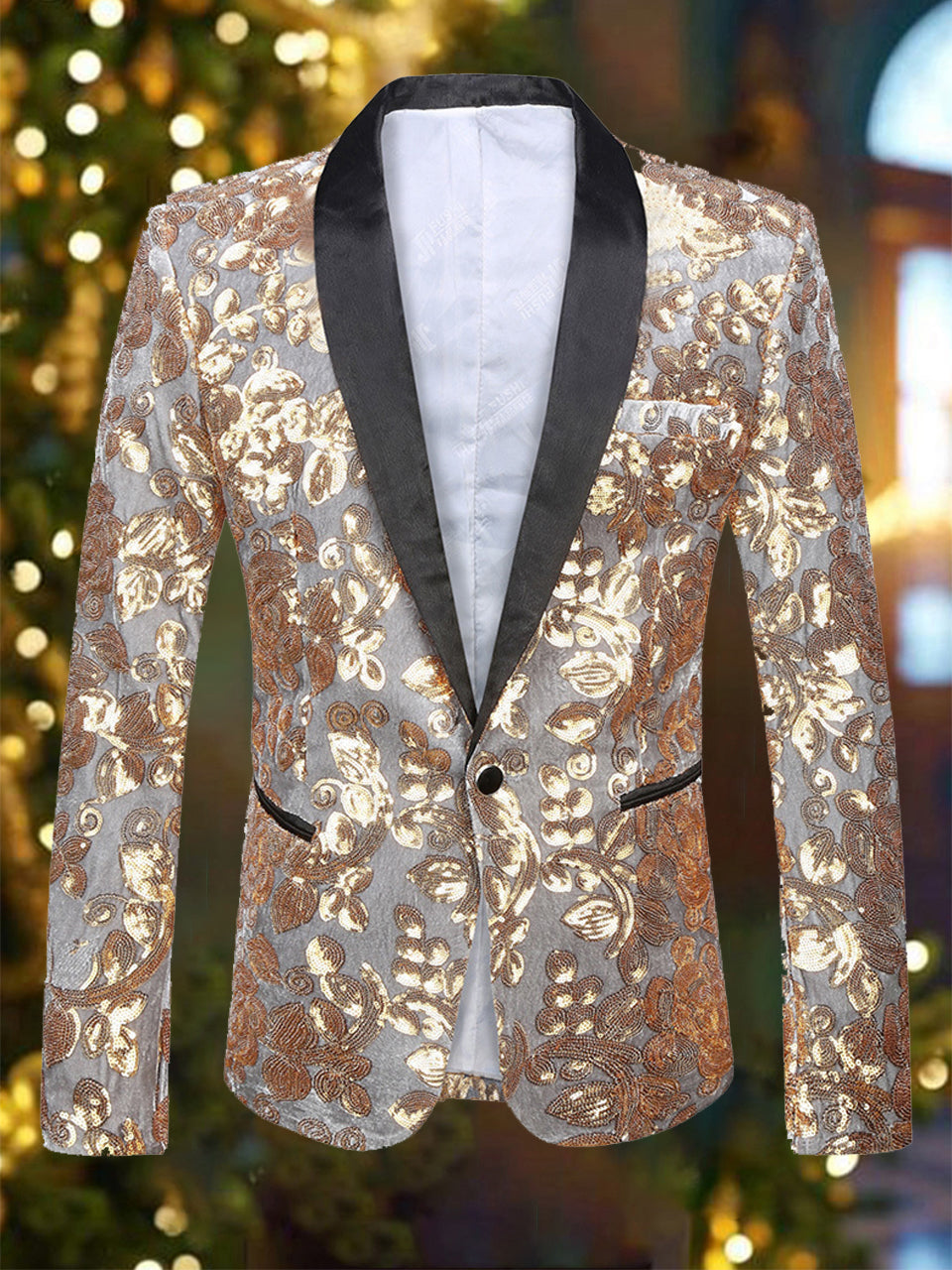 Chic Floral Print Sequins Long Sleeves Blazer