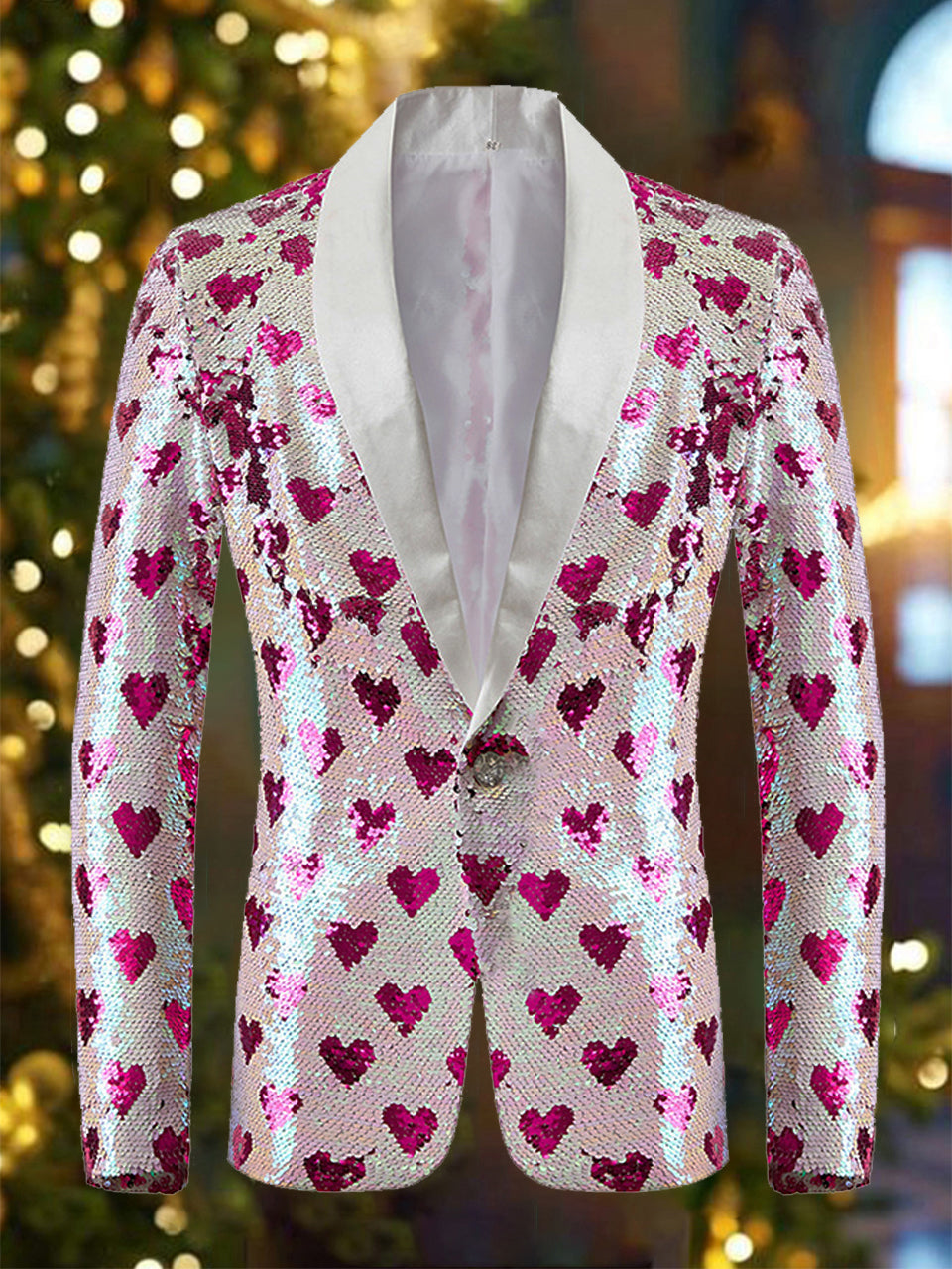 Chic Heart Print Sequins Long Sleeves Blazer