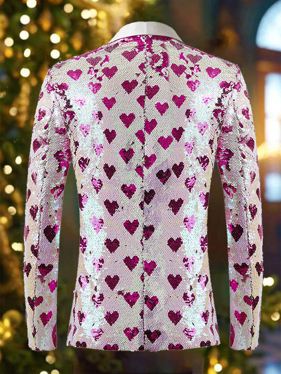 Chic Heart Print Sequins Long Sleeves Blazer