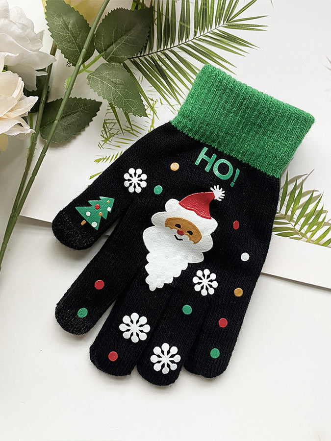 Fun Christmas Printed Knitted Gloves