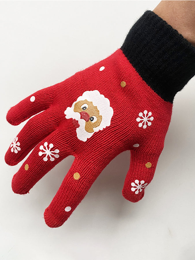 Fun Christmas Printed Knitted Gloves