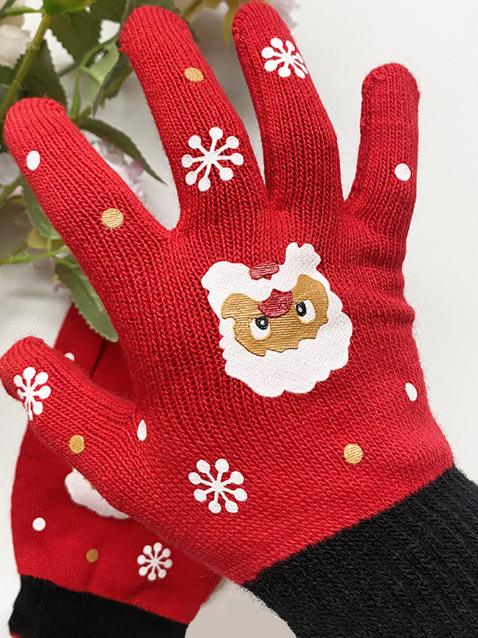 Fun Christmas Printed Knitted Gloves