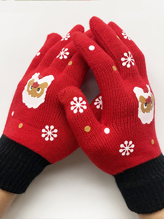 Fun Christmas Printed Knitted Gloves