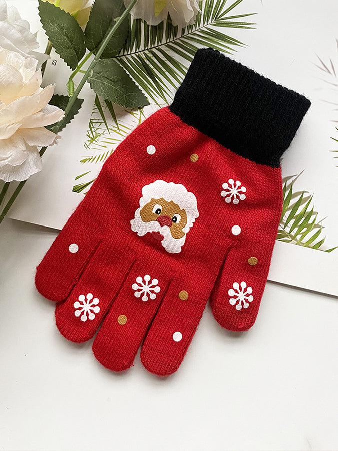 Fun Christmas Printed Knitted Gloves