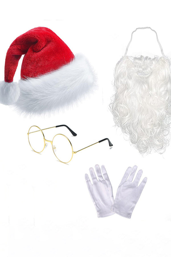 Christmas Wig Beard Hat Glasses Gloves Set