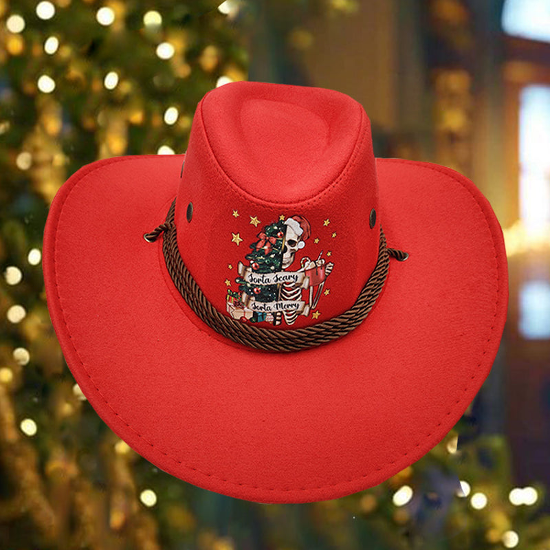 Christmas Fun Printed Red Cowboy Hat